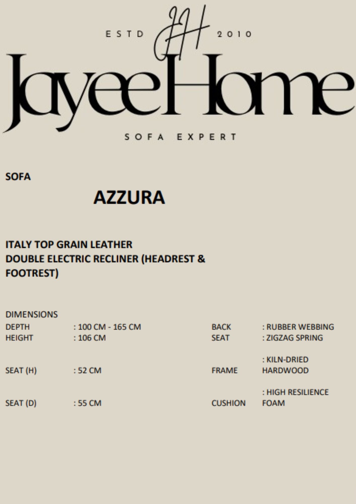 Azzura Full Leather Sofa with Electric Recliner (Headrest and Footrest)
