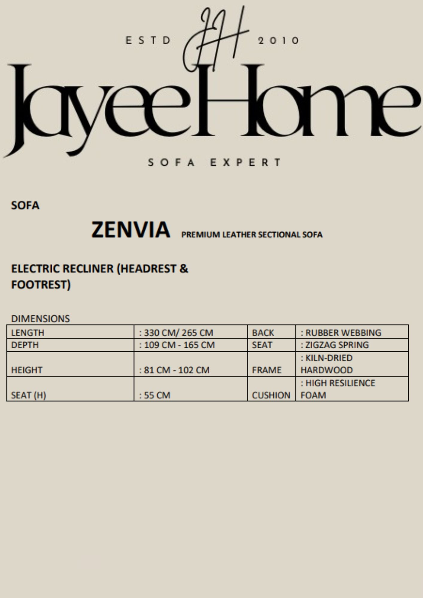 ZENVIA PREMIUM LEATHER SECTIONAL SOFA (HEADREST & FOOTREST)