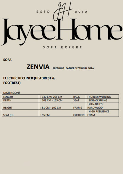 ZENVIA PREMIUM LEATHER SECTIONAL SOFA (HEADREST & FOOTREST)