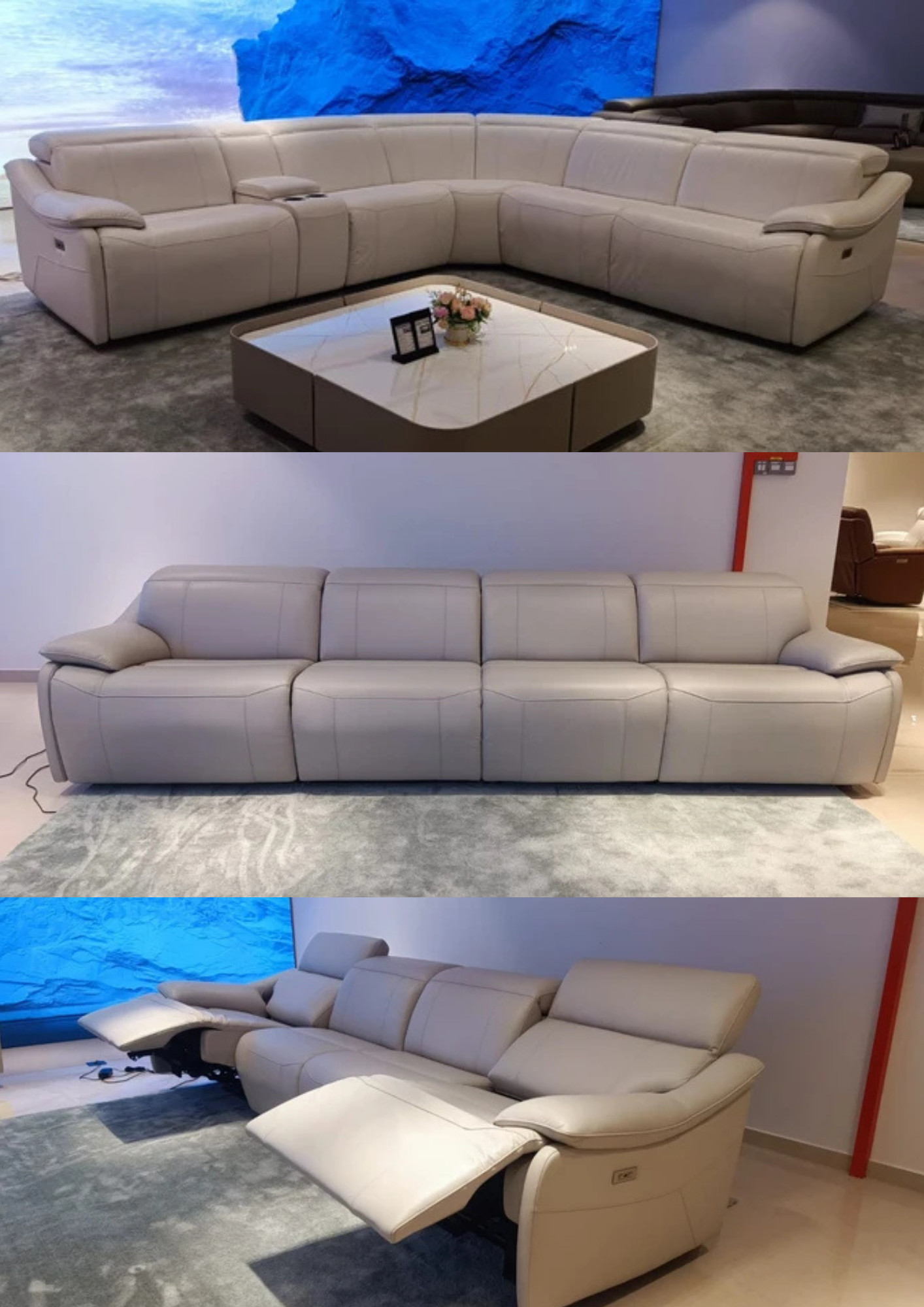 Elegance Leather Electric Recliner Sofa (Headrest & Footrest)