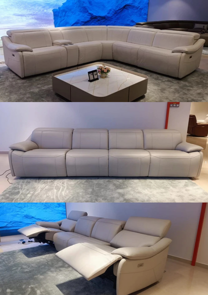 Elegance Leather Electric Recliner Sofa (Headrest & Footrest)