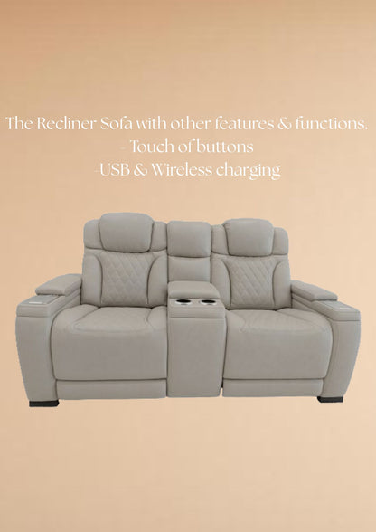 First Class Leather Electric Recliner Sofa (Headrest, Footrest & Lumbar)