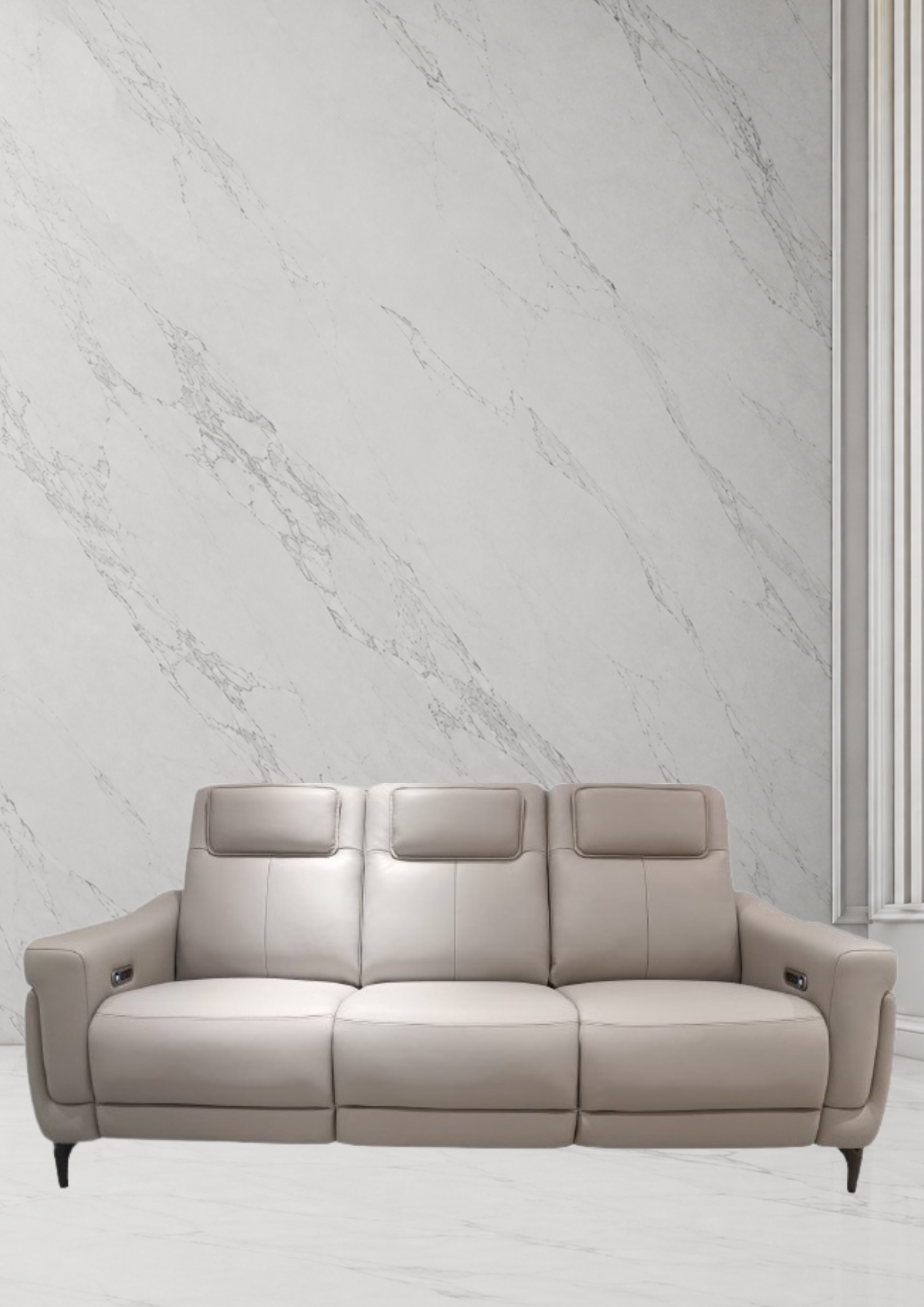 Lavish Leather Recliner Sofa (Headrest & Footrest)