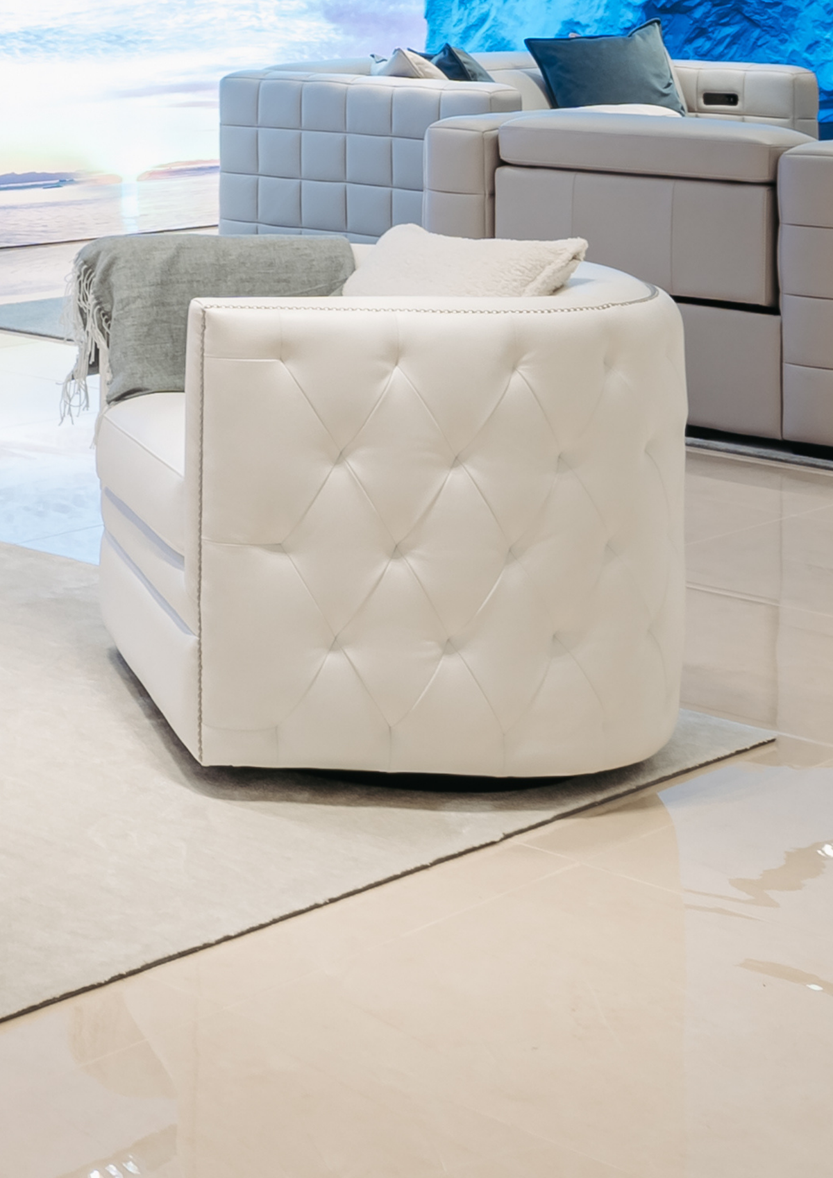 Karatos Leather Lounge Chair (With Nail trimming & Blind Tufting)