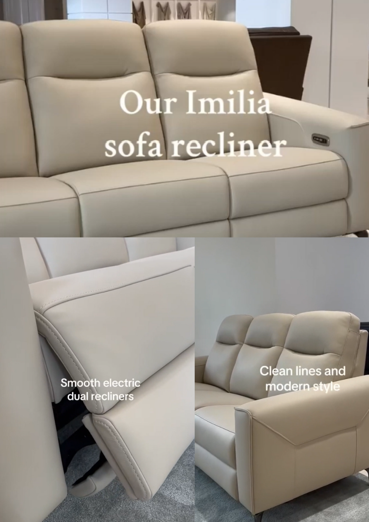 Imilia Leather Electric Recliner Sofa (Headrest & Footrest)