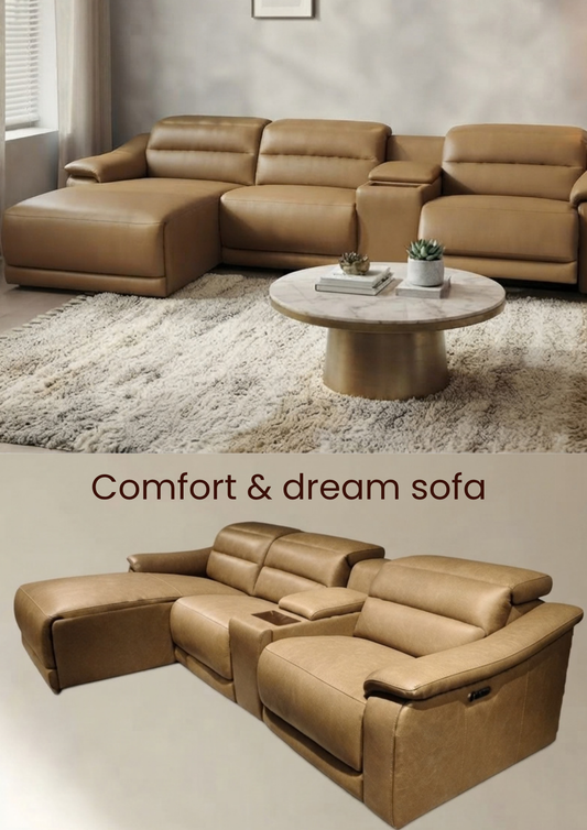 Nestor Leather Sofa, Electric Recliner (Headrest, Lumbar & Footrest)
